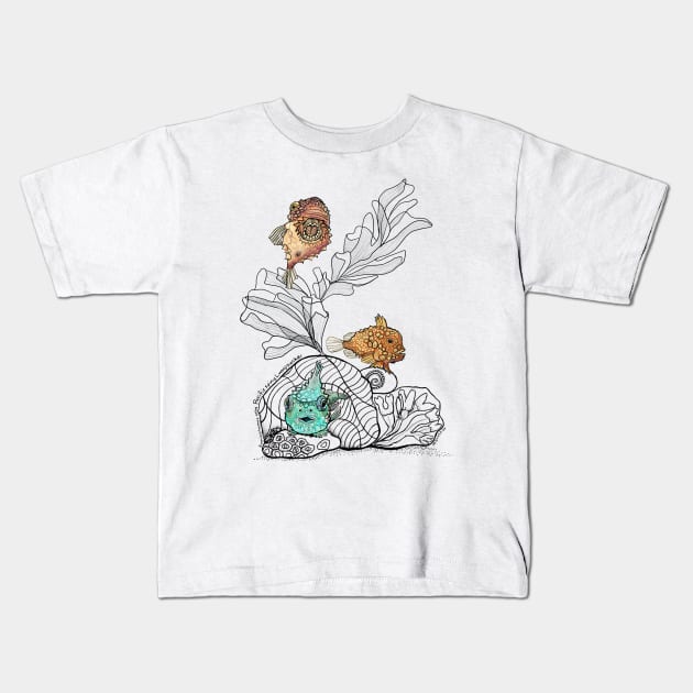 Three Pacific Spiny Lumpsuckers Doodle Kids T-Shirt by mernstw